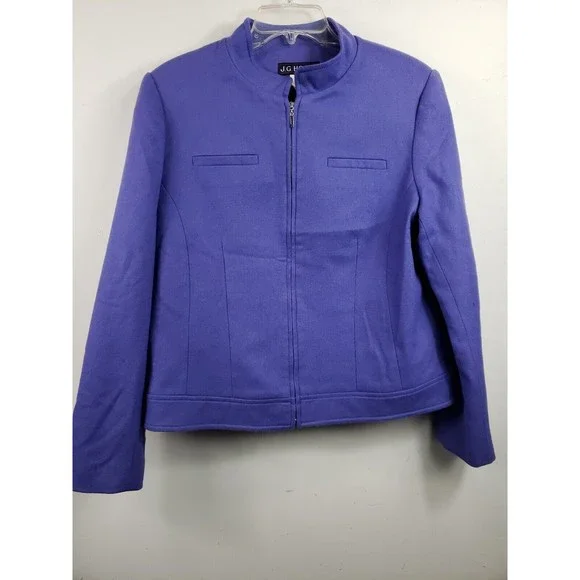 JG Hook Jacket Women's Size 14 Purple Wool Lined Long Sleeve Cropped flaw - Picture 1 of 9